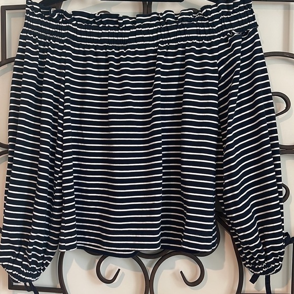 BANANA REPUBLIC OFF SHOULDER TOP NAVY/WHITE STRIPE SIZE EXTRA SMALL - Picture 7 of 8